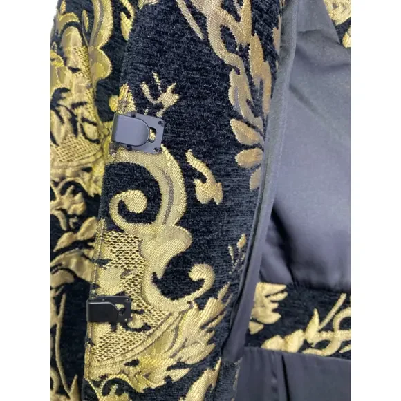 Alice‎ + Olivia Black Gold Brocade Jacquard Collarless Long Jacket Coat XS - Picture 9 of 9